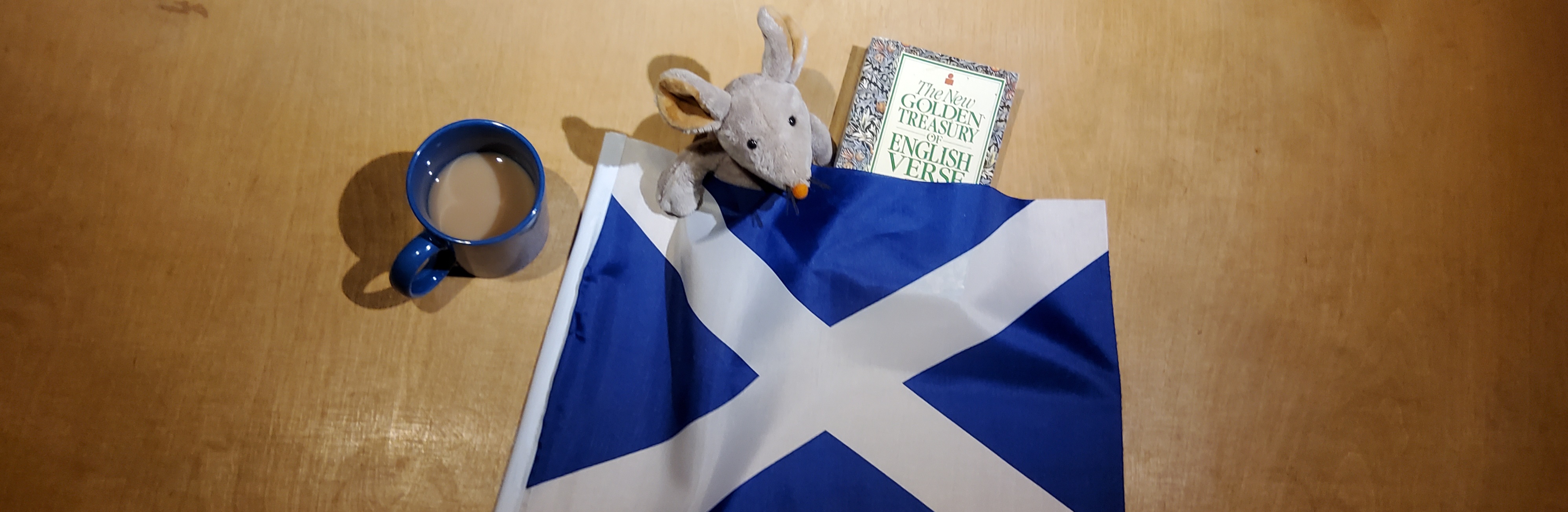 Scotland Flag with mouse and poetry book