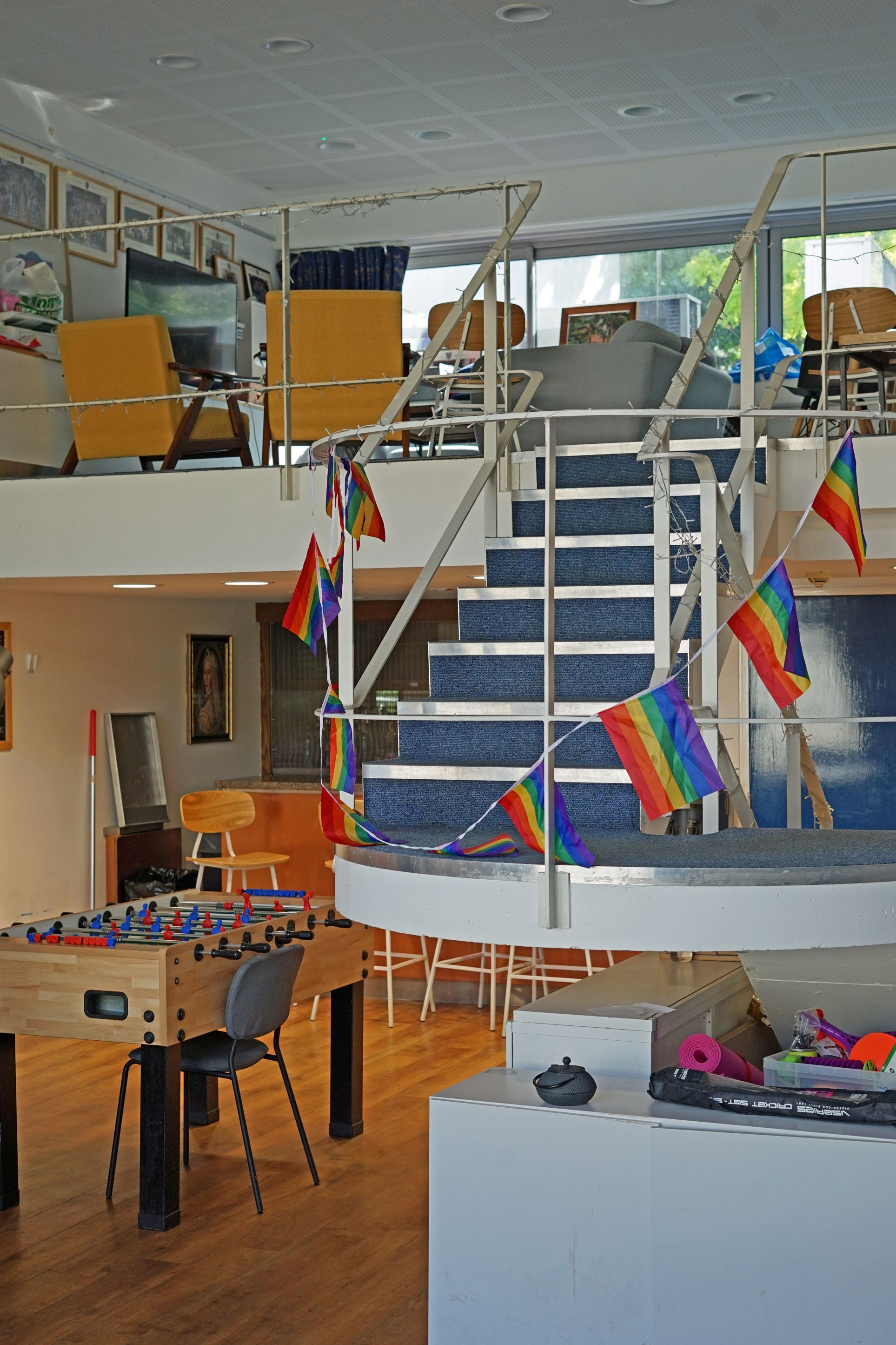 Room with mezzanine, table football in foreground