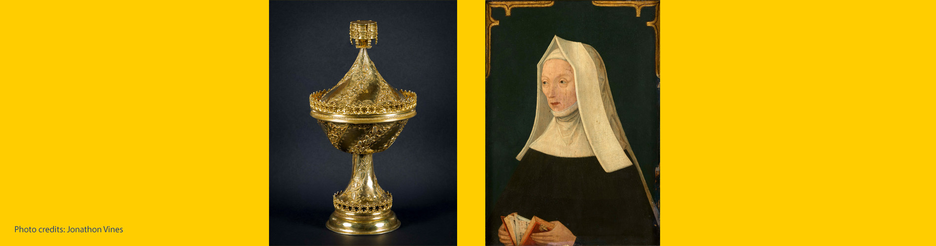 Gilt cup and portrait of medieval woman