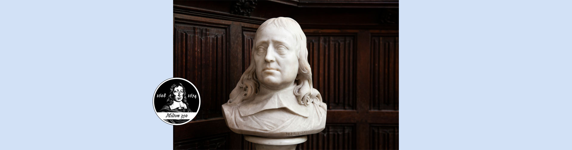 Bust of Milton with event logo superimposed