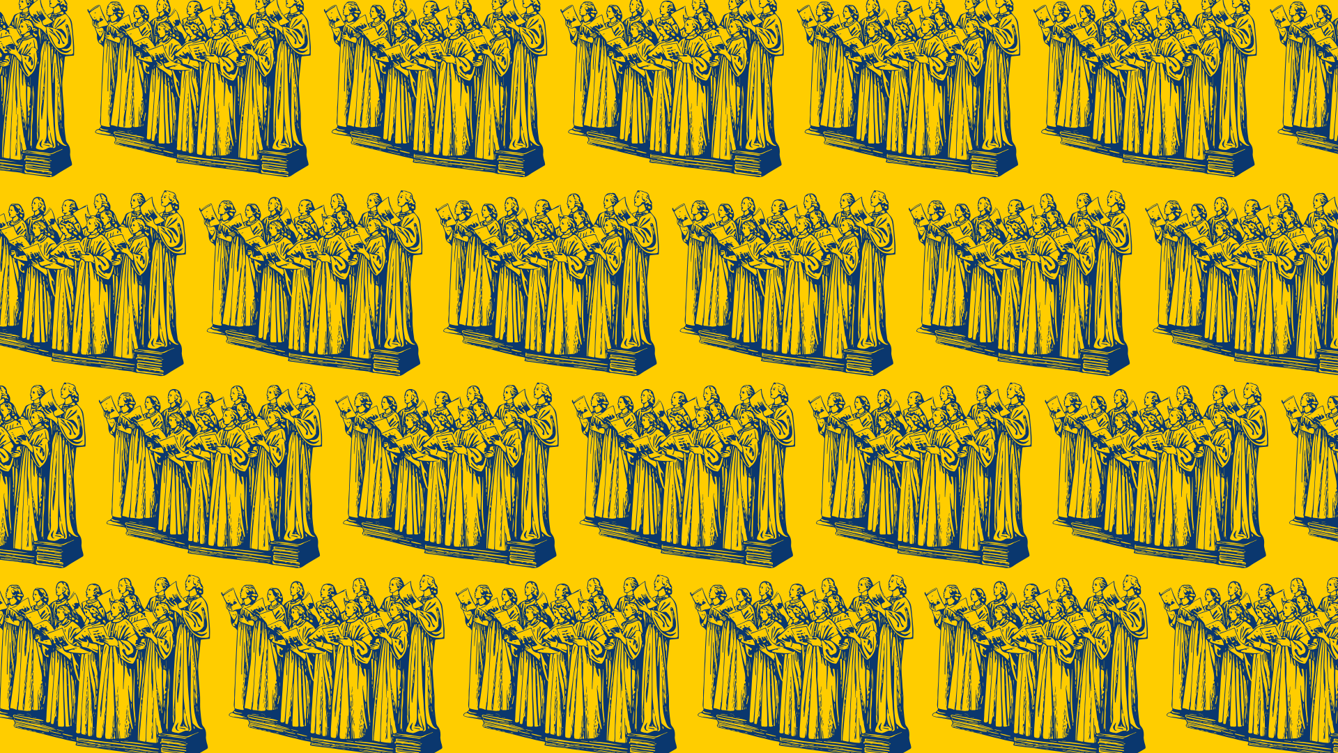 Graphic of choir singers on a yellow background