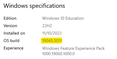 Image showing an example of Windows specification