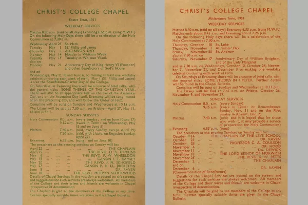 Chapel cards listing services