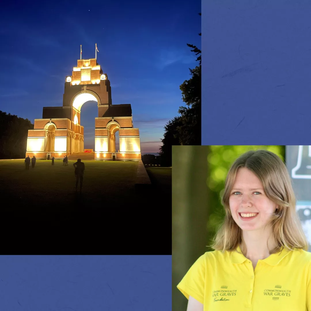 Memorial and headshot of person in yellow T shirt